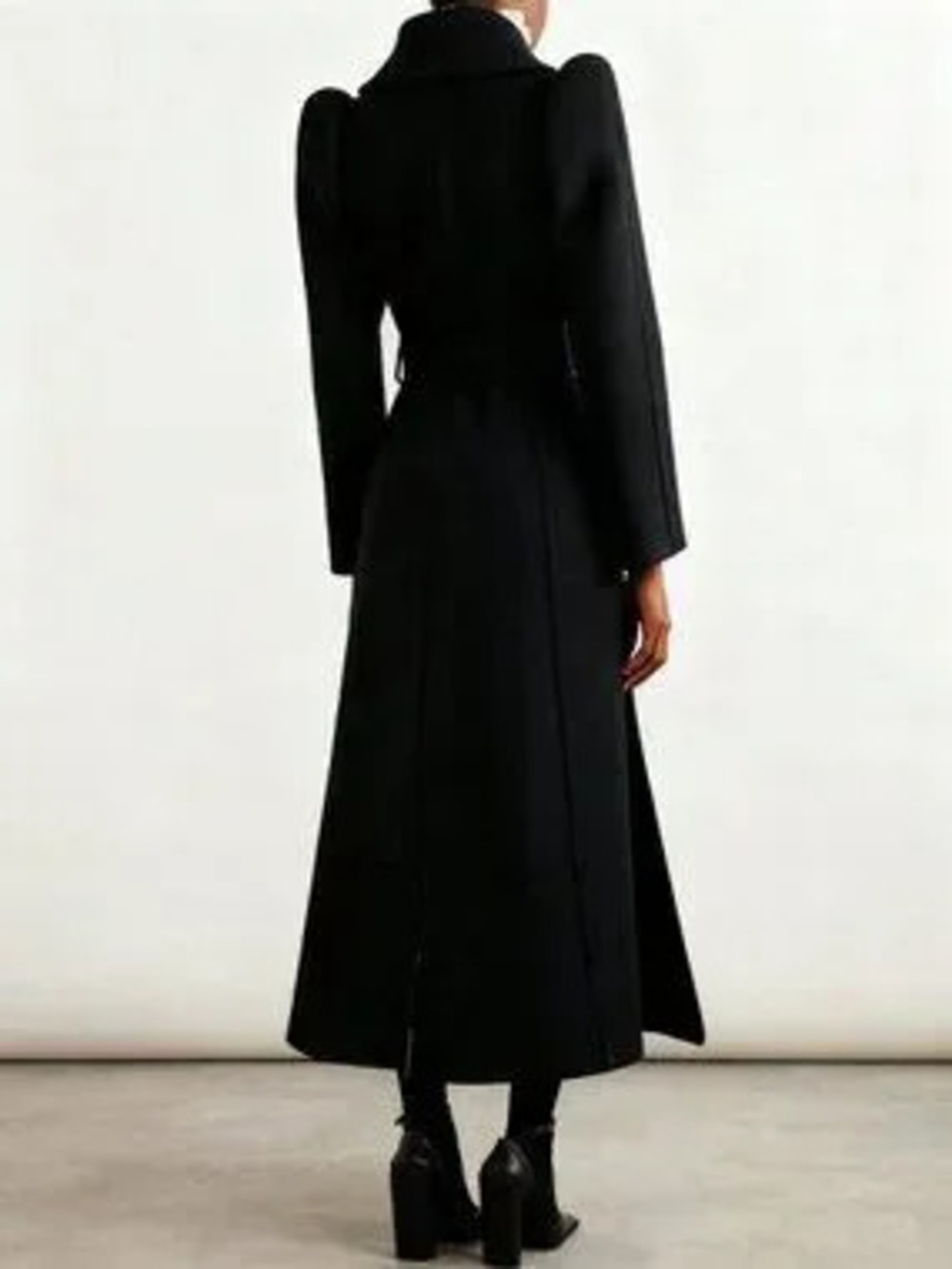 Black Elegant Women's Double-Breasted Long Coat